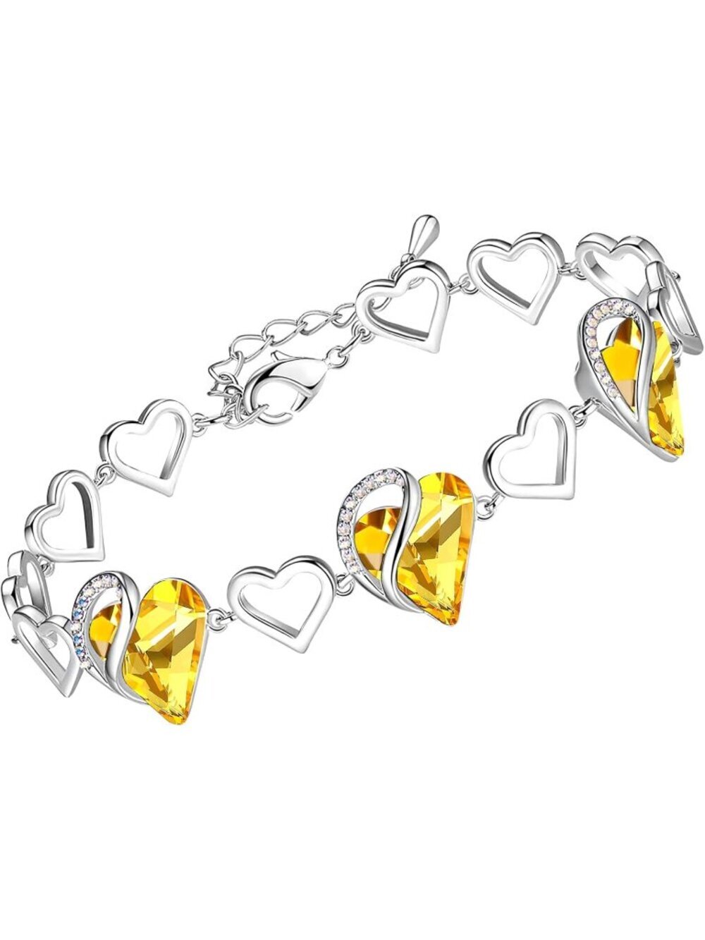 Women's Yellow  Heart Brass Healing Stone Crystal Healing Stone Crystal Bracelet